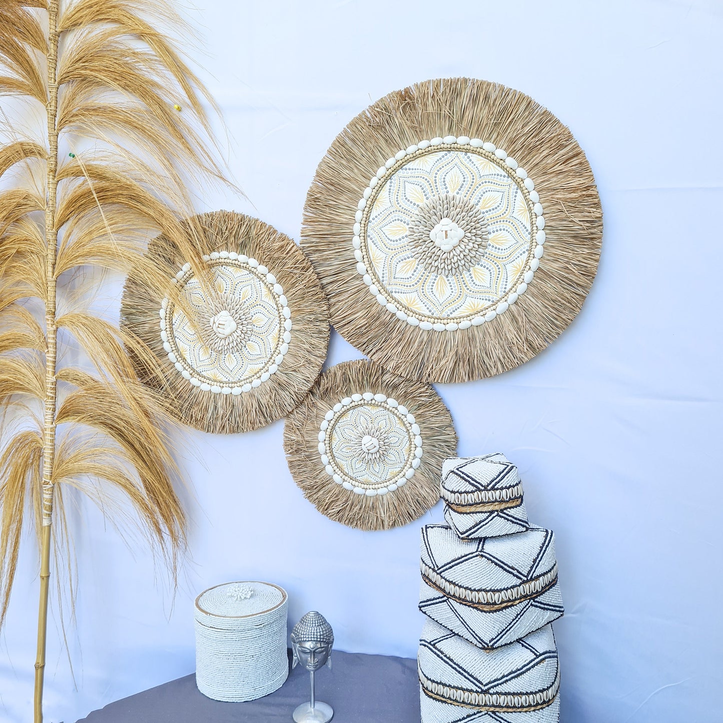 Wall juju 30 40 50cm yellow gray rafia decor wall installation wall hangings baskets boho decor wall decoration