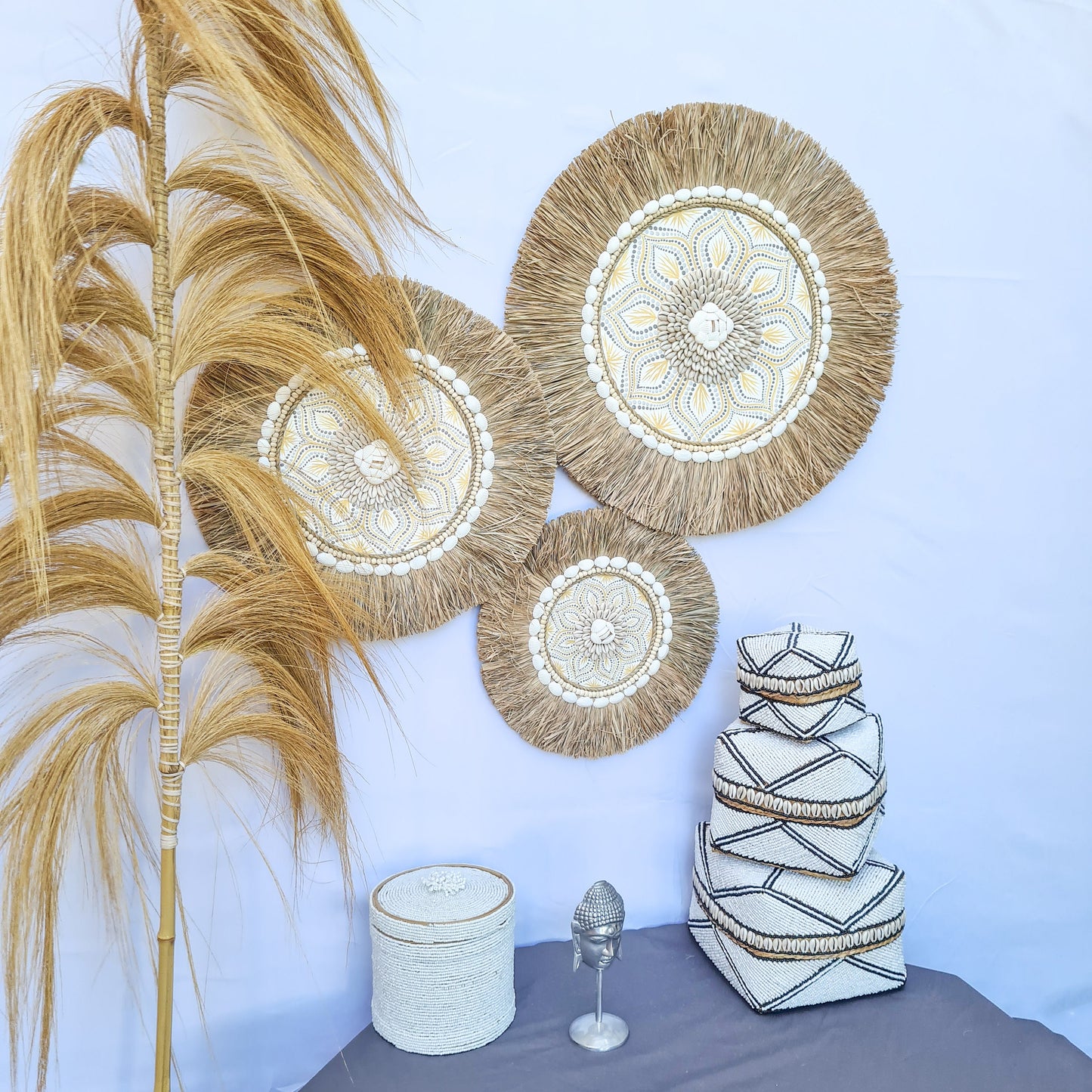 Wall juju 30 40 50cm yellow gray rafia decor wall installation wall hangings baskets boho decor wall decoration