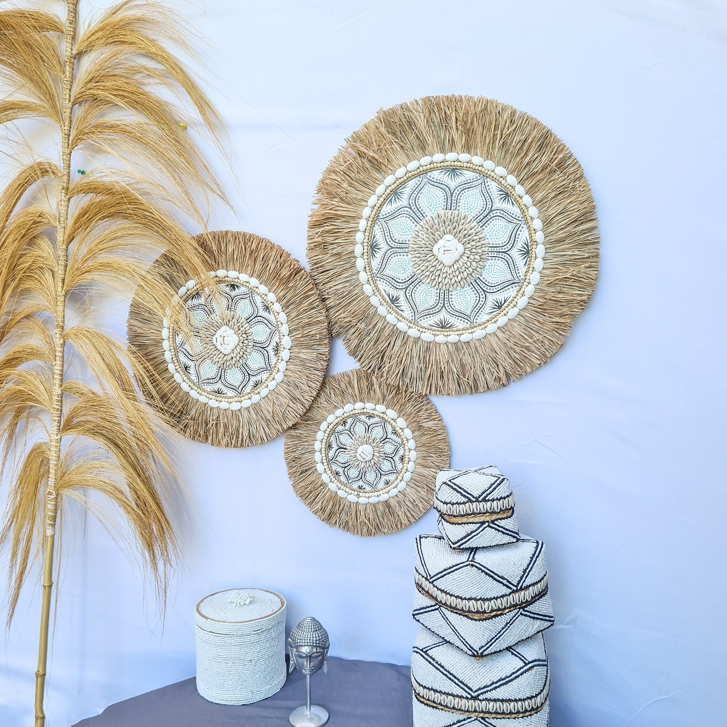 Wall juju 30 40 50cm blue black rafia decor wall installation wall hangings baskets boho decor wall decoration