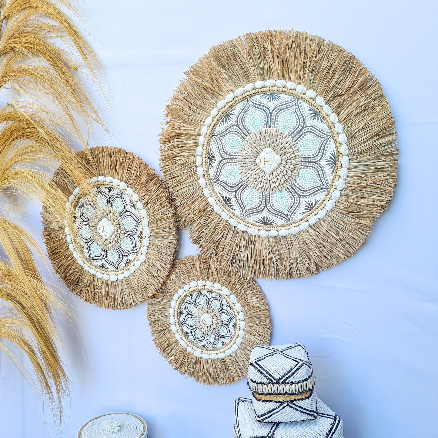 Wall juju 30 40 50cm blue black rafia decor wall installation wall hangings baskets boho decor wall decoration