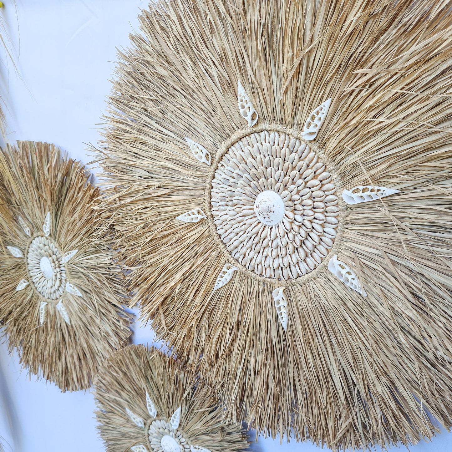 Wall decor set of 3 palm rafia shells 50,40,30cm jujuhat juju hat wall decor wall hangings shell decoration bohemian style boho decor