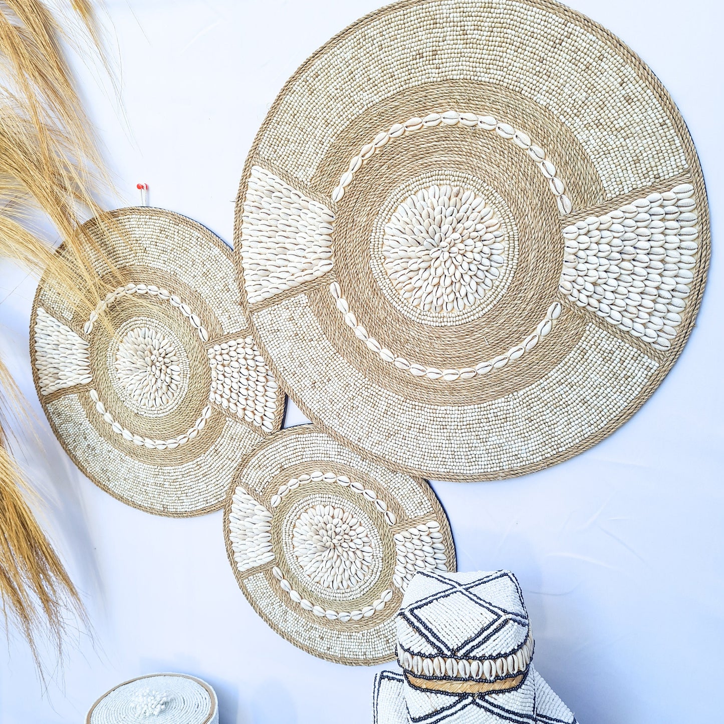 Wall shell decor 40, 50, 60cm juju hat boho decoration eco decor wall hanging bohemian style wall baskets wicker wall tray beads