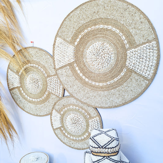 Wall shell decor 40, 50, 60cm juju hat boho decoration eco decor wall hanging bohemian style wall baskets wicker wall tray beads
