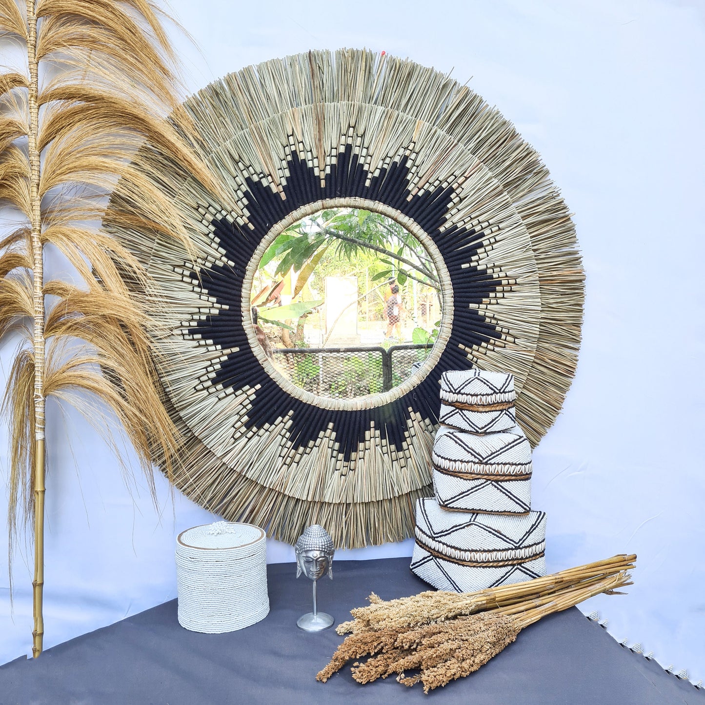 Boho mirror 100cm fimbristylis bohemian wall mirror wall hangings juju hat tropical decoration eco mirror