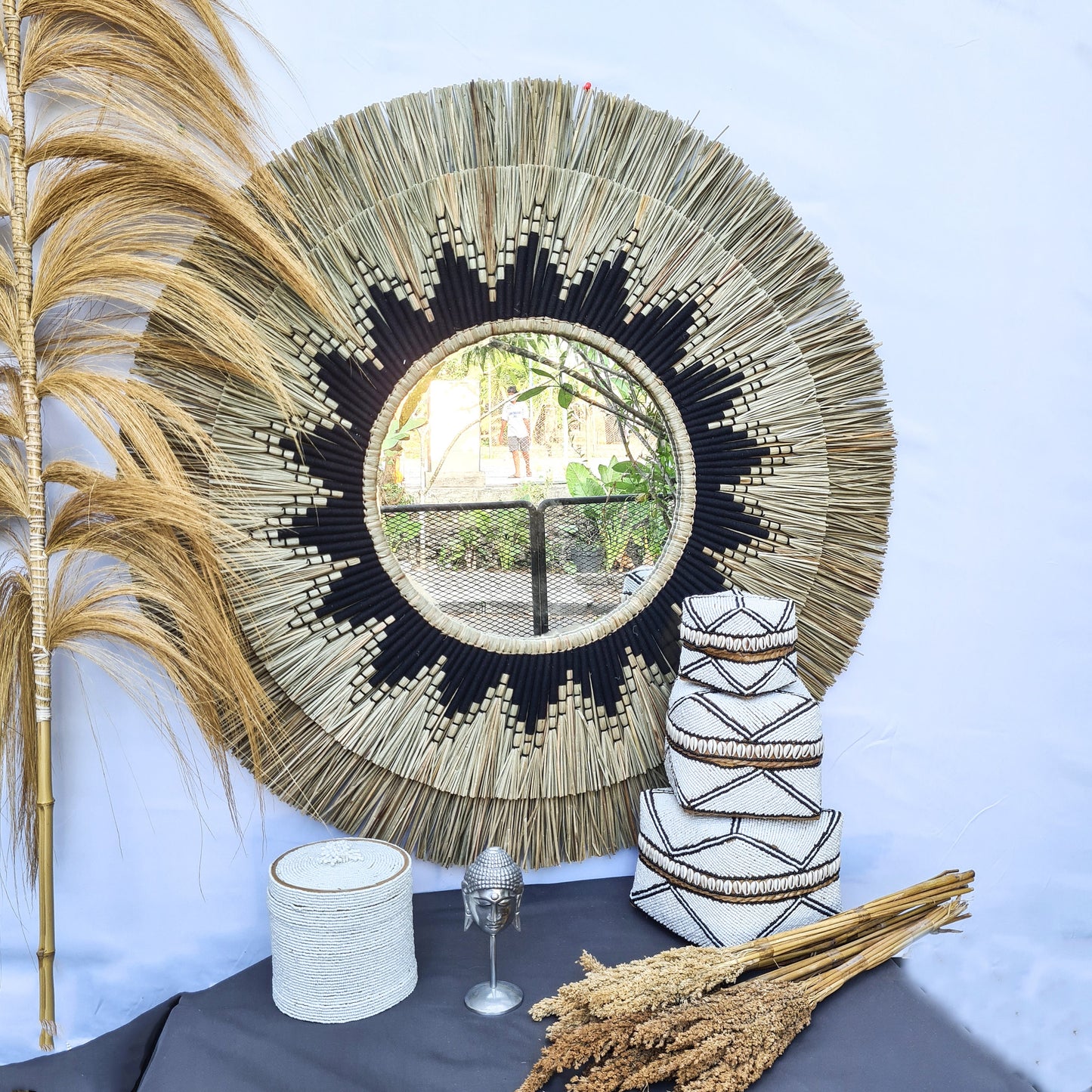 Boho mirror 100cm fimbristylis bohemian wall mirror wall hangings juju hat tropical decoration eco mirror