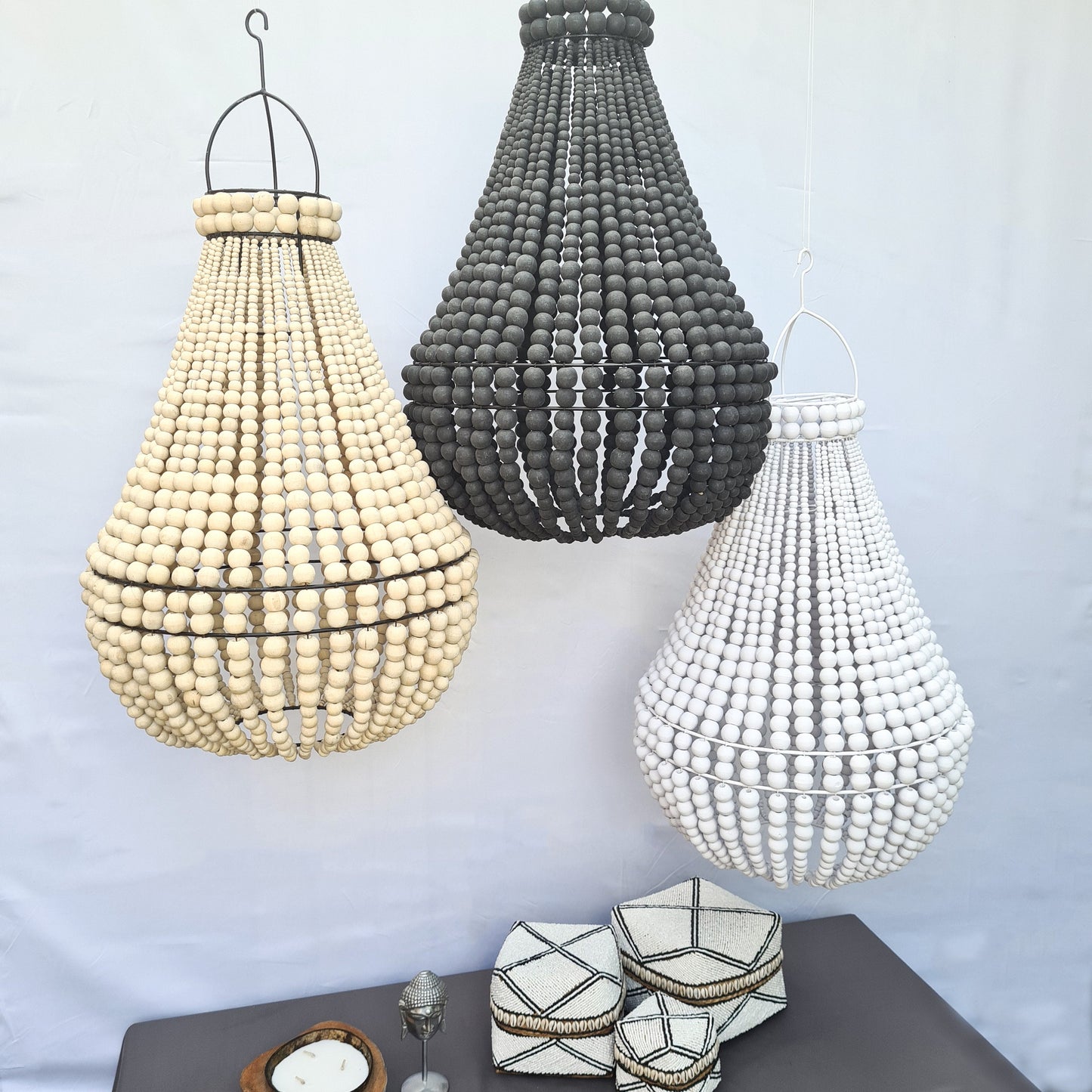 Pendant lampshade 40x65cm beaded chandelier wooden lamp shade beads lighting