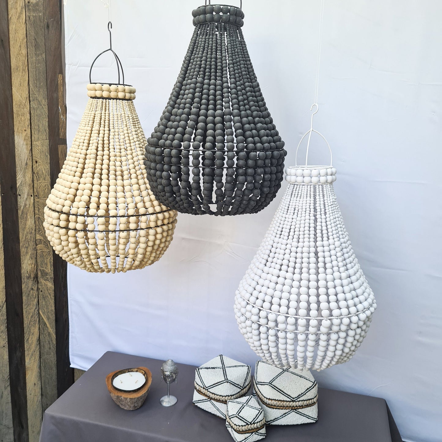 Pendant lampshade 40x65cm beaded chandelier wooden lamp shade beads lighting