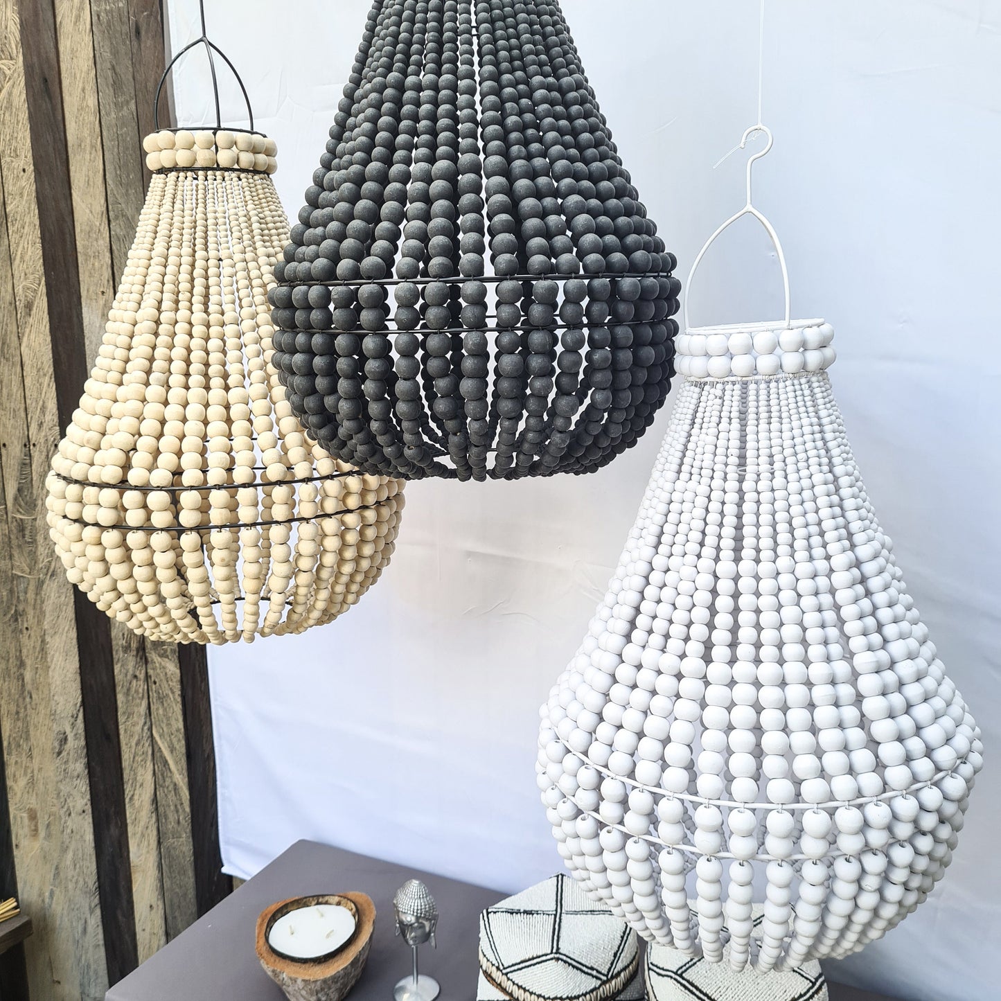 Pendant lampshade 40x65cm beaded chandelier wooden lamp shade beads lighting eco decor interior items boho