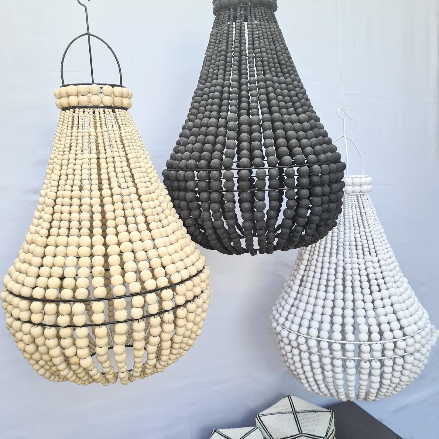 Pendant lampshade 40x65cm beaded chandelier wooden lamp shade beads lighting eco decor interior items boho