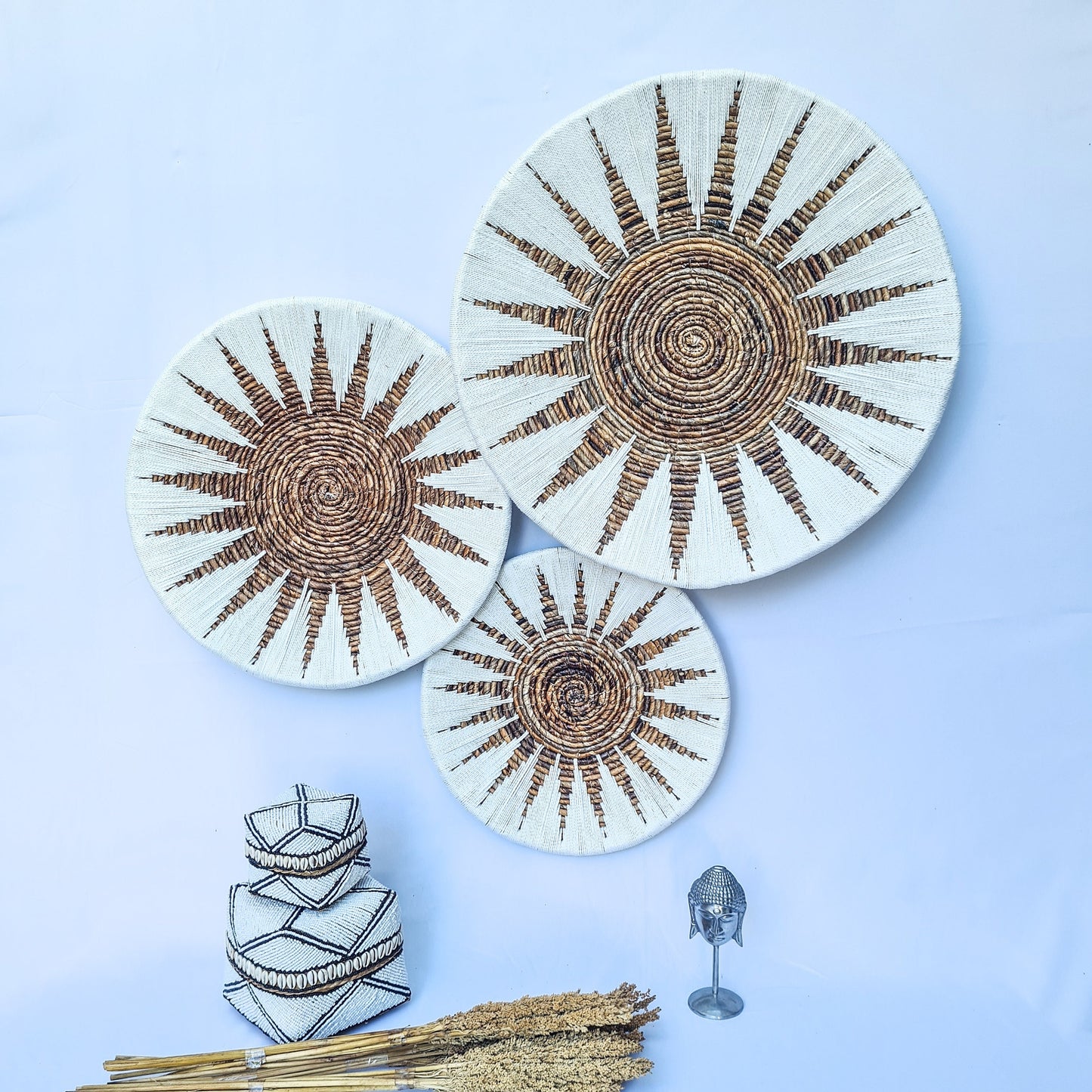 Wall decor basket 40 50 60cm star white macrame wall hangings plates boho wicker wall decoration banana leaf organic decor wall installation