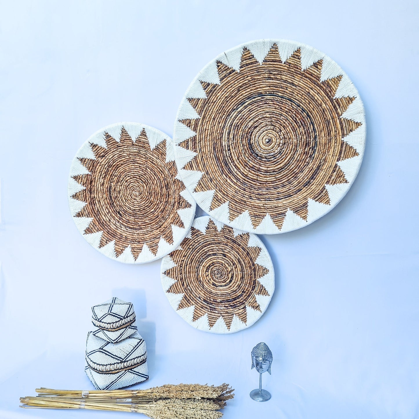 Wall decor basket 40 50 60cm | wall decoration banana leaf white macrame boho wicker organic decor wall installation wall hangings plates