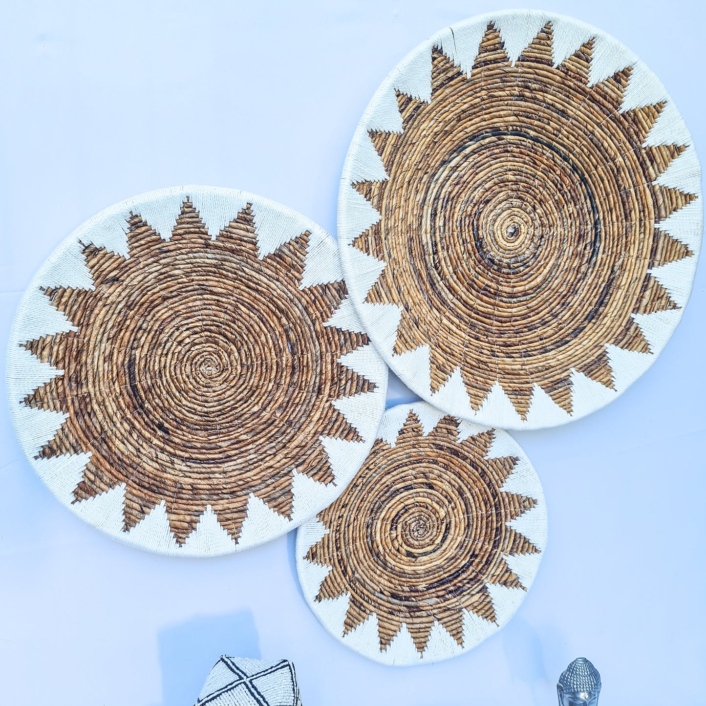 Wall decor basket 40 50 60cm | wall decoration banana leaf white macrame boho wicker organic decor wall installation wall hangings plates