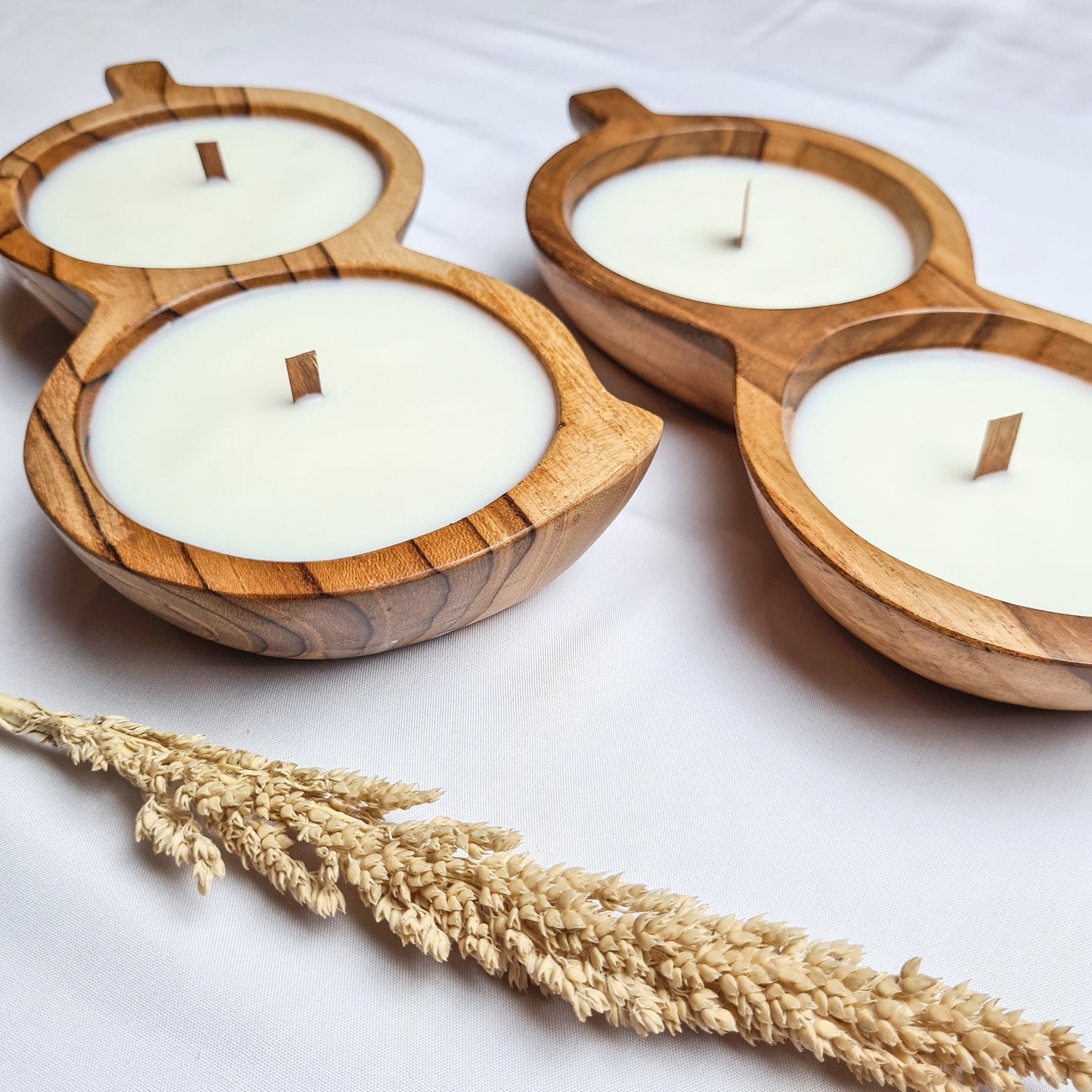 Teak wood bowl peanut candle | candle hand made aroma aromatherapy candles hand made eco wax soy coconut palm organic