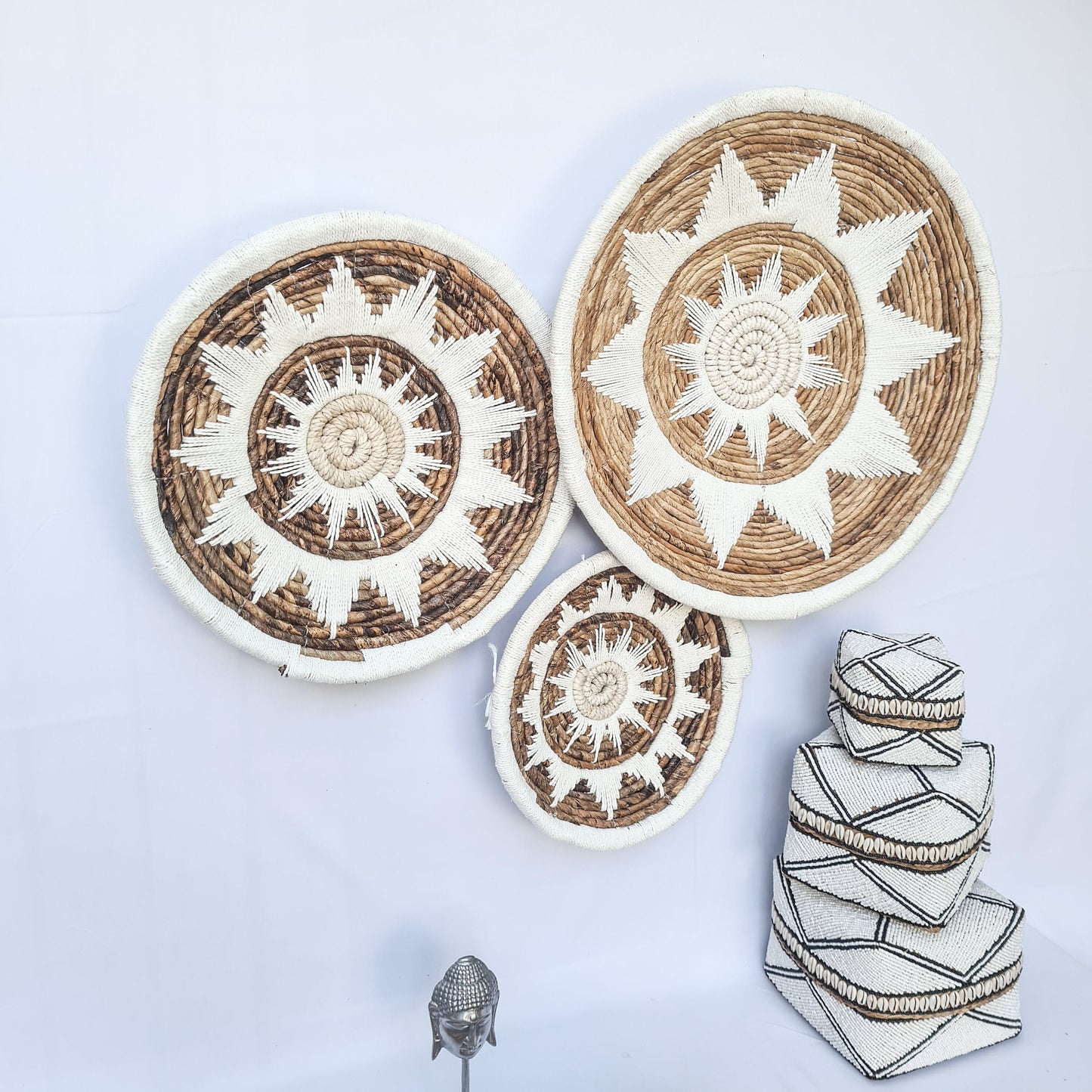 Wall decor basket 30 40 50cm white macrame star | wall decoration organic decor wall plates installation hangings boho wicker banana leaf