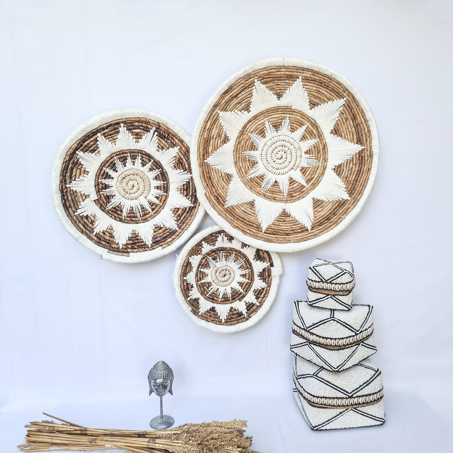 Wall decor basket 30 40 50cm white macrame star | wall decoration organic decor wall plates installation hangings boho wicker banana leaf