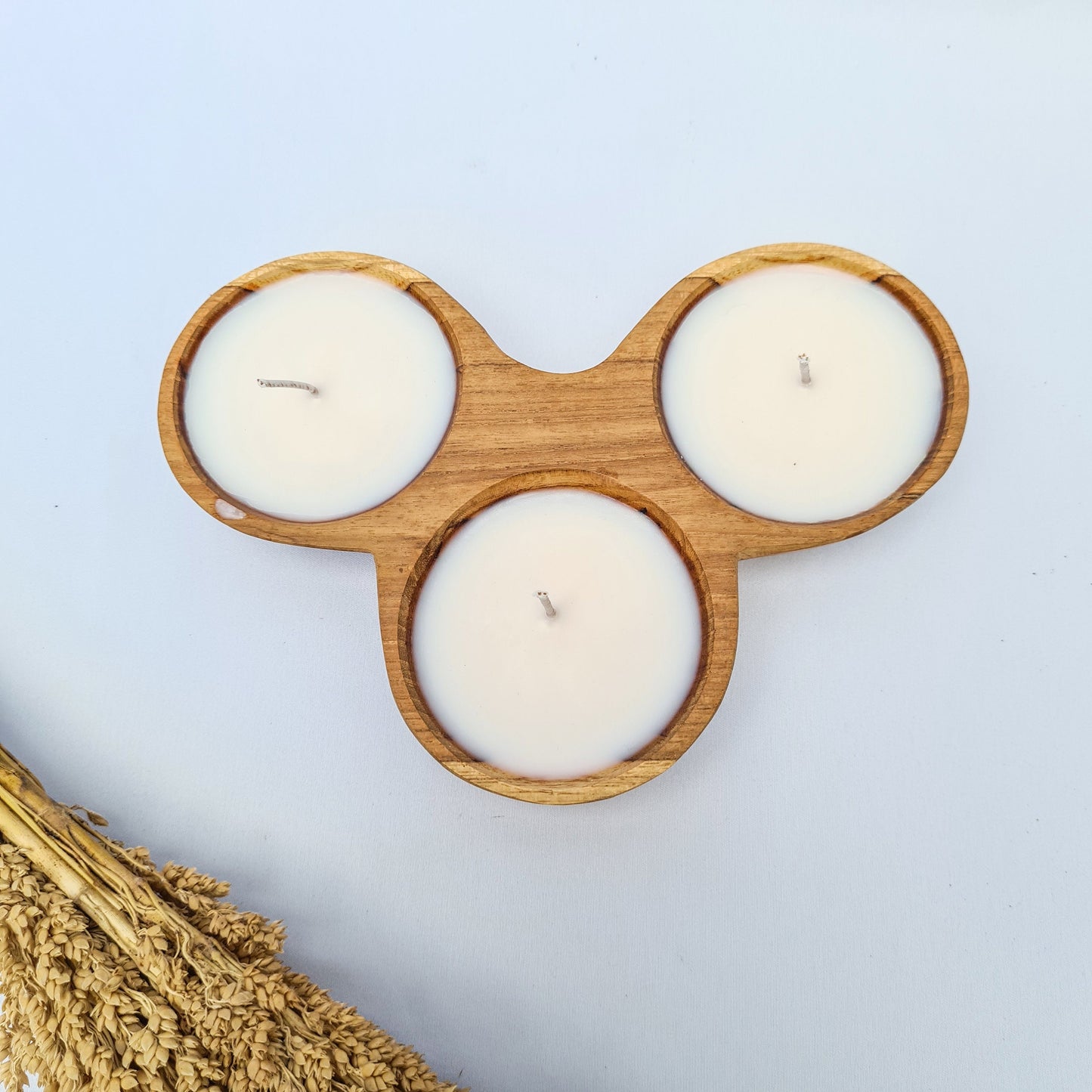 Teak wood shell candle Trio | aroma aromatherapy candles hand made eco wax soy coconut palm organic