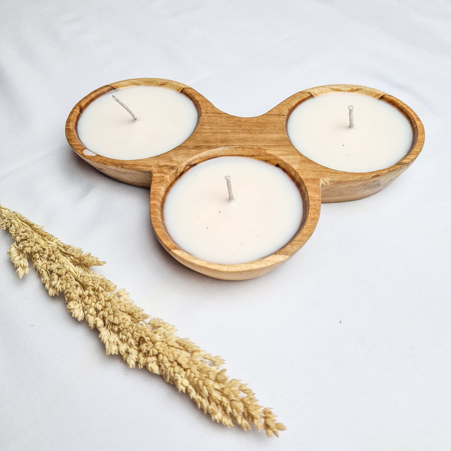 Teak wood shell candle Trio | aroma aromatherapy candles hand made eco wax soy coconut palm organic