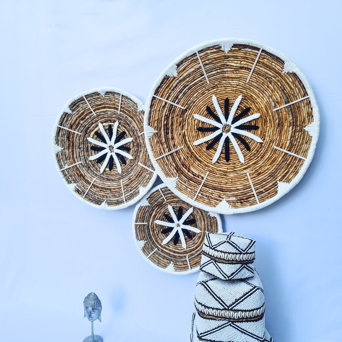 Wall decor basket 30 40 50cm banana leaf + macrame | wall decoration wall plates installation hangings boho wicker organic eco decor
