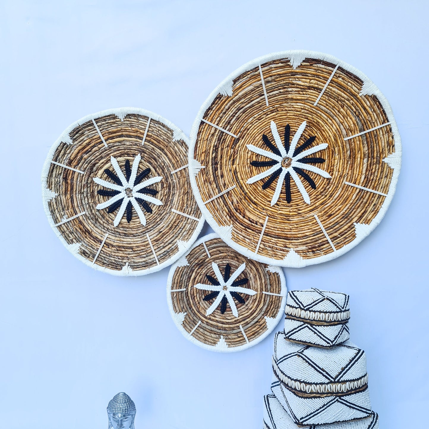 Wall decor basket 30 40 50cm banana leaf + macrame | wall decoration wall plates installation hangings boho wicker organic eco decor