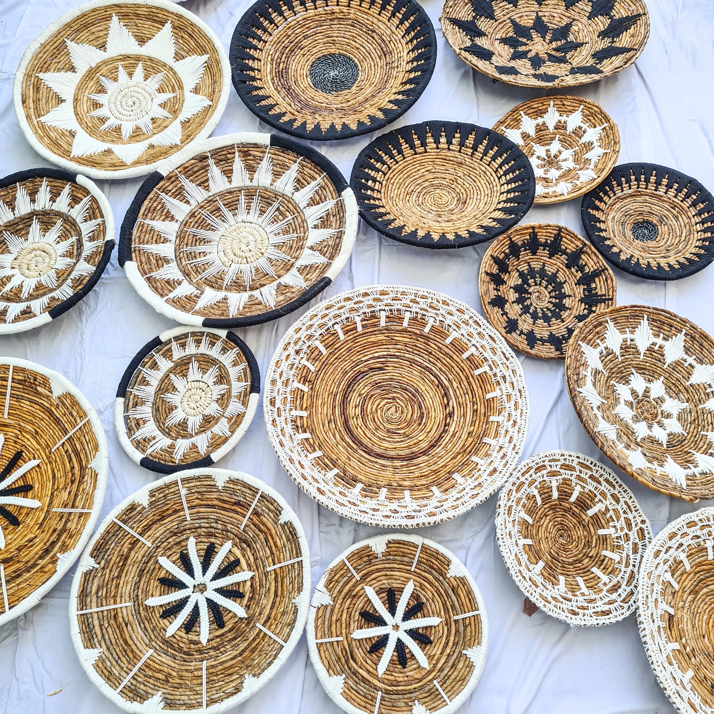 Wall decor basket Set 30 40 50cm banana tree leaf + macrame | wall decoration plates installation hangings boho wicker organic eco decor