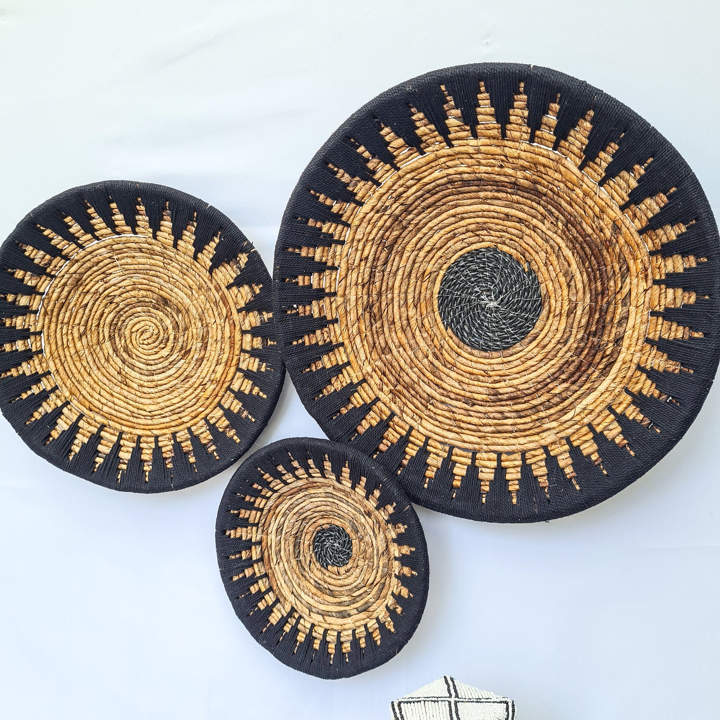Wall decor plates Set 30 40 50cm banana tree leaf + macrame | wall basket decoration installation hangings boho wicker organic eco decor