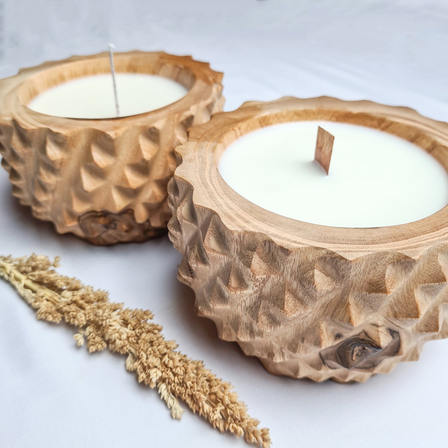 Teak wood Durian candle wax soy aroma eco coconut palm organic aromatherapy candles hand made container candle boho style