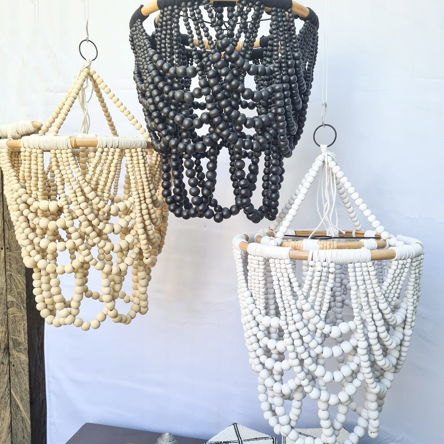 Pendant lampshade 40x65cm "Diana" | beaded chandelier wooden rattan ring lamp shade beads lighting eco decor interior items boho