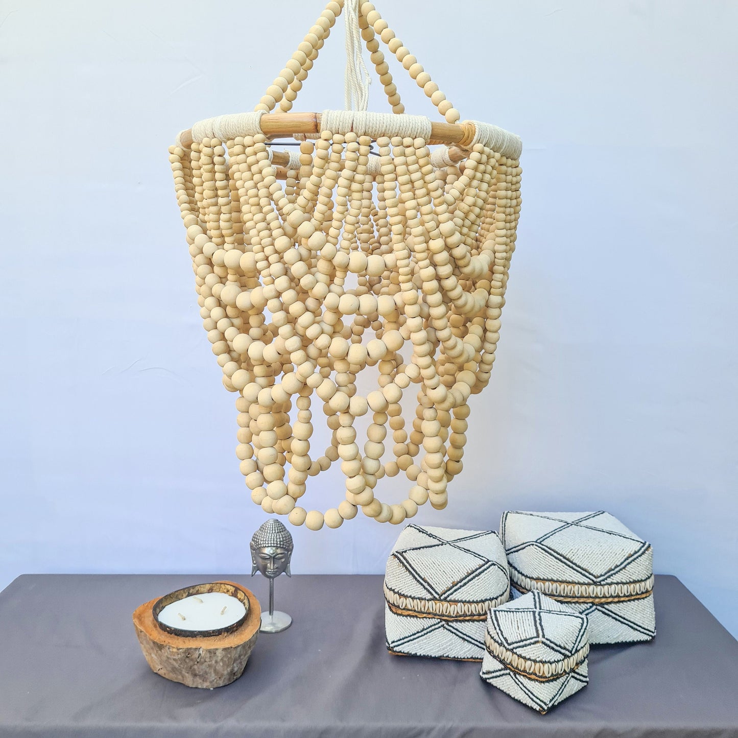 Pendant lampshade "Diana" 40x65cm clear | beaded chandelier wooden rattan ring lamp shade beads lighting eco decor interior items boho