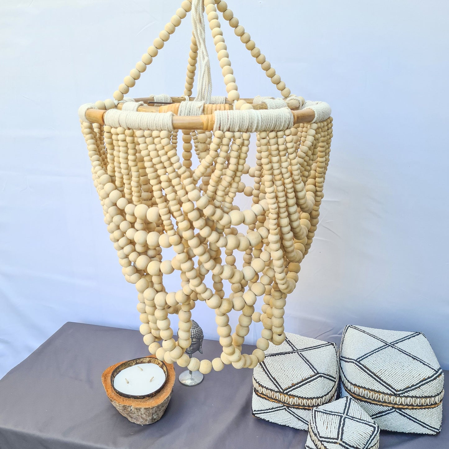 Pendant lampshade "Diana" 40x65cm clear | beaded chandelier wooden rattan ring lamp shade beads lighting eco decor interior items boho