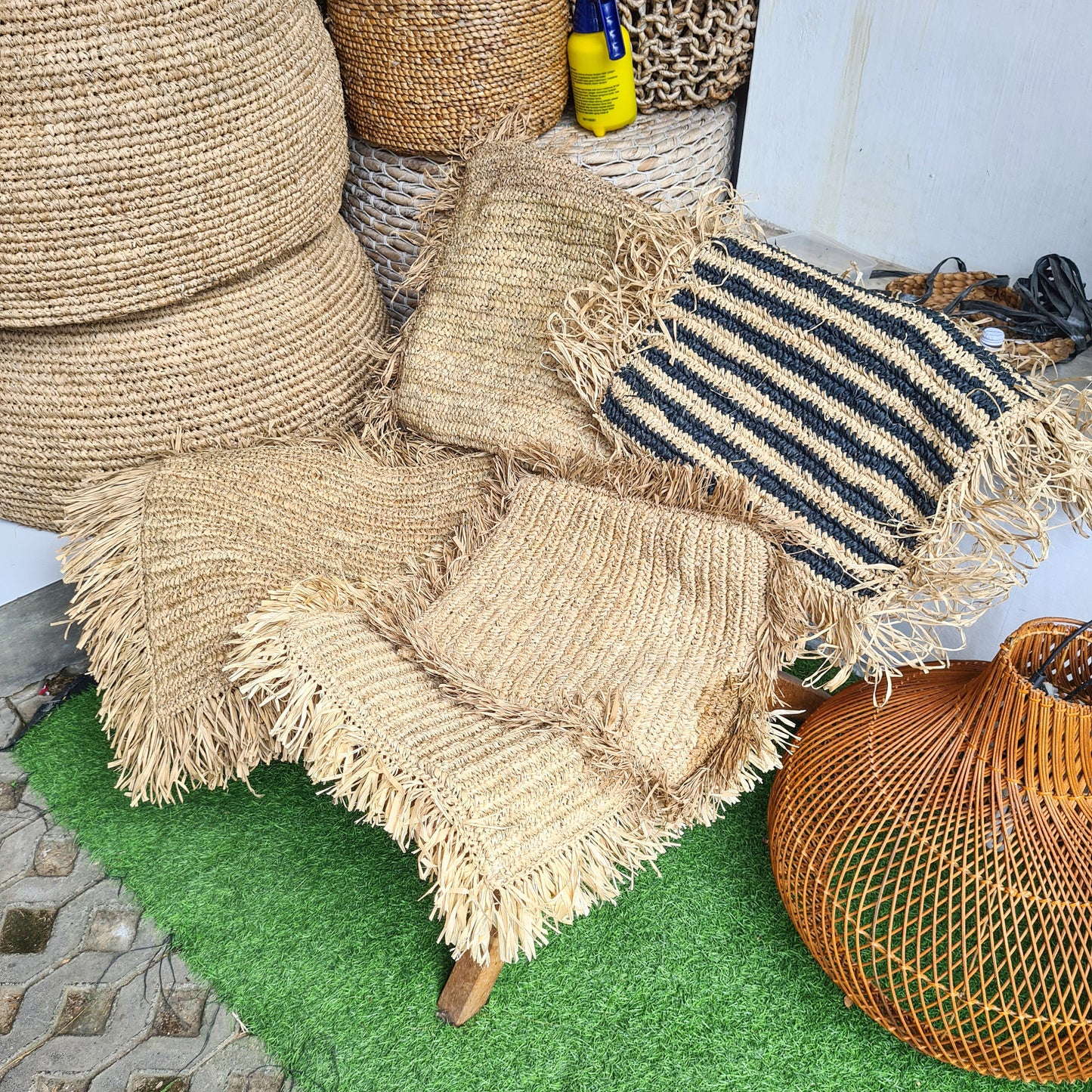 Eco pillowcase hand made from palm rafia pillowslip organic material pillow bali decor