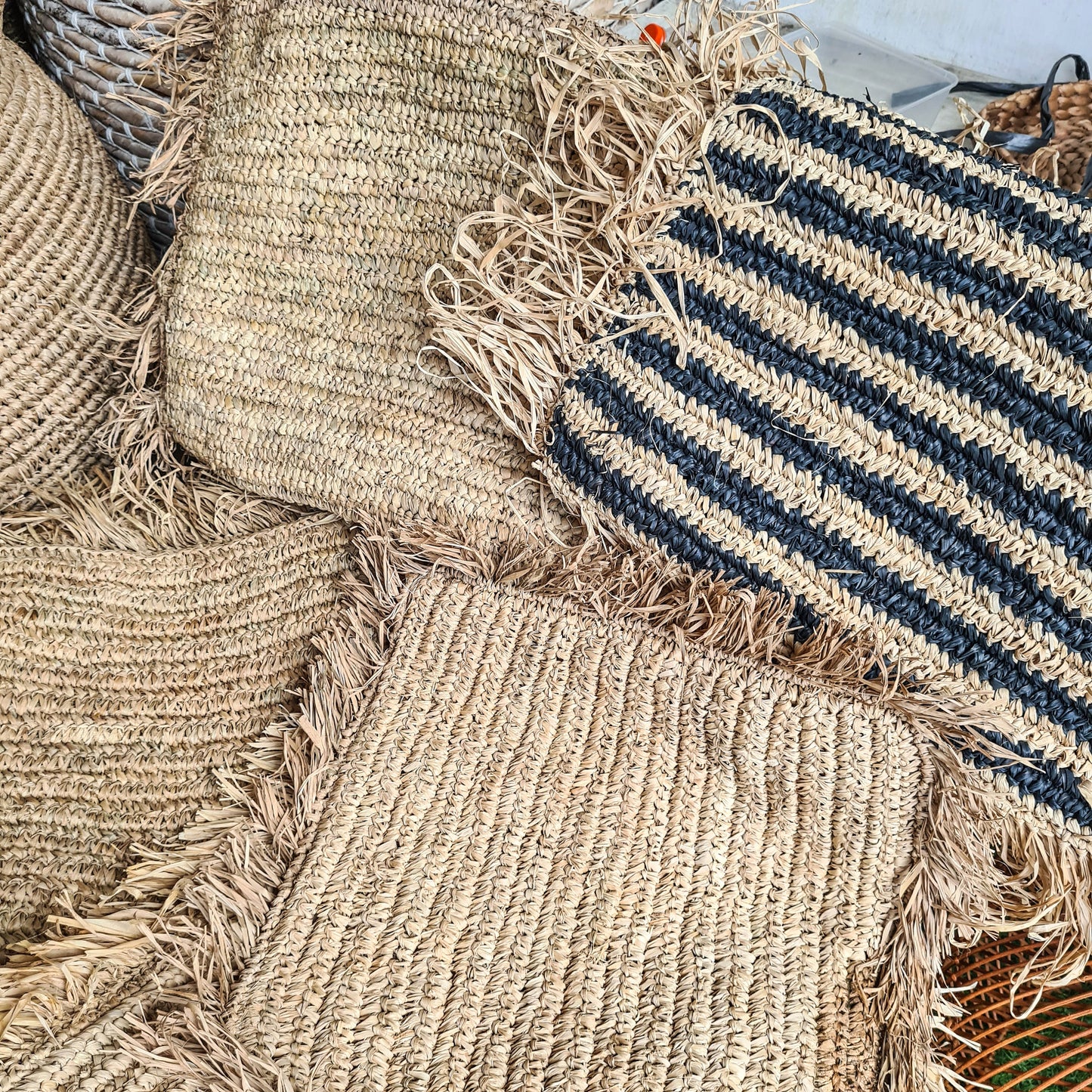 Eco pillowcase hand made from palm rafia pillowslip organic material pillow bali decor
