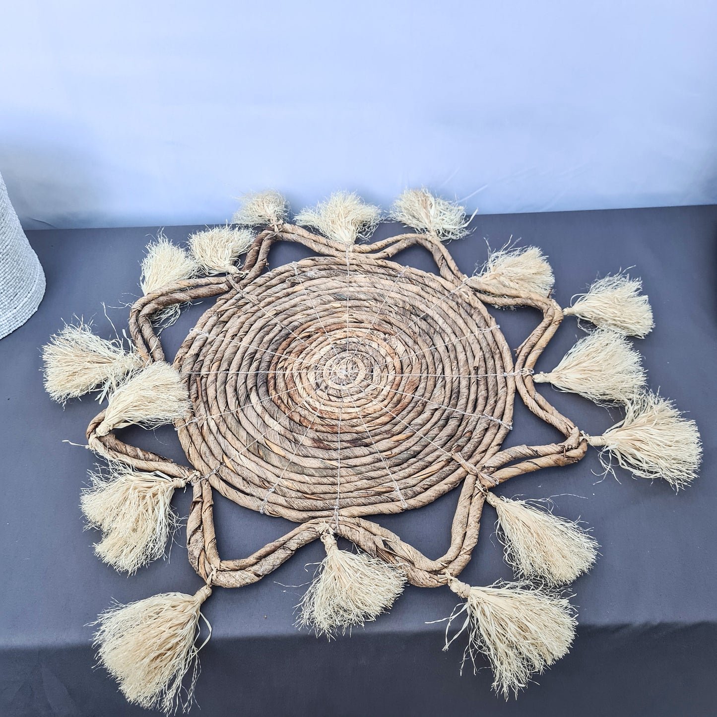 Wicker placemats napkin 40cm woven decor eco designe hand made banana leaf boho style bali style serviette overlay placemat