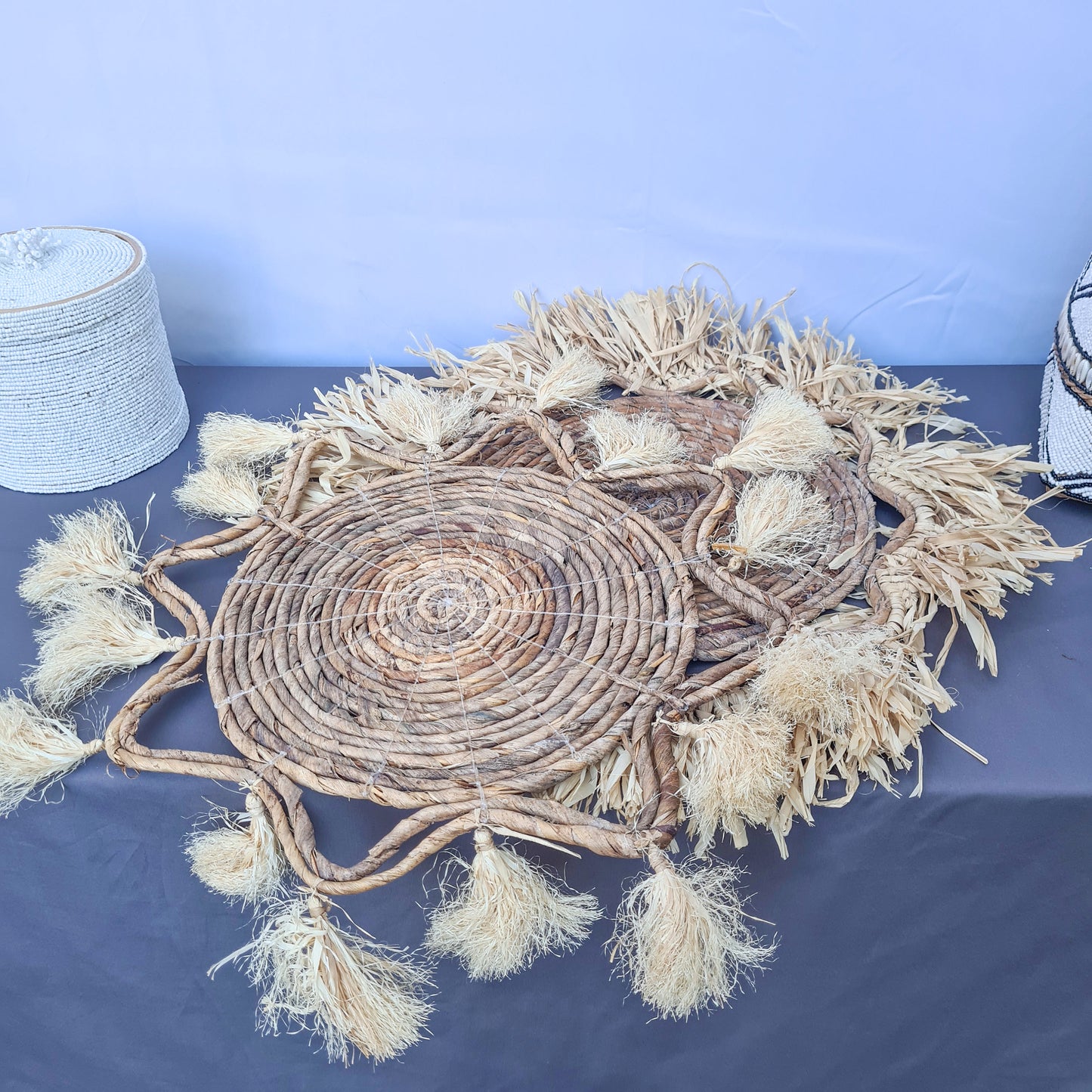 Wicker placemats napkin 40cm woven decor eco designe hand made banana leaf boho style bali style serviette overlay placemat