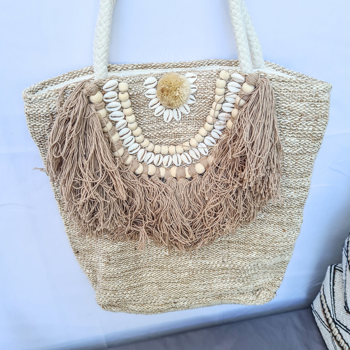 Linen wicker bag 40x38cm bali summer beach bag | handbag shoulder bag hand basket woven bag purse case pouch satchel sac
