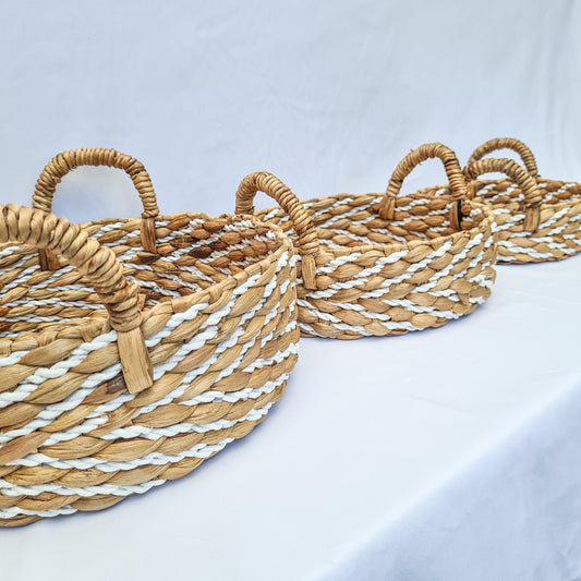 Eco wicker baskets set of 3 | white striped water hyacinth basket for decoration home pad woven interior items