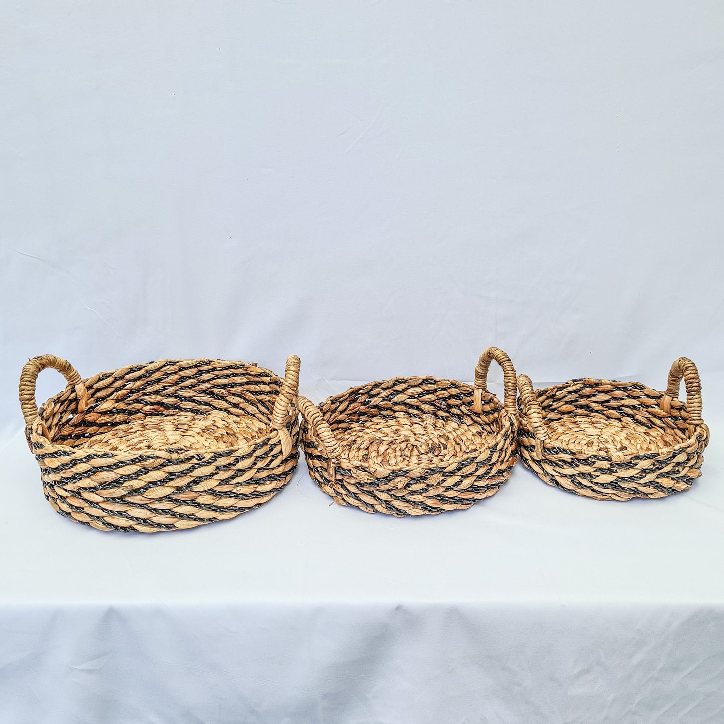 Eco wicker baskets set of 3 | black striped basket for decoration home pad woven interior items water hyacinth