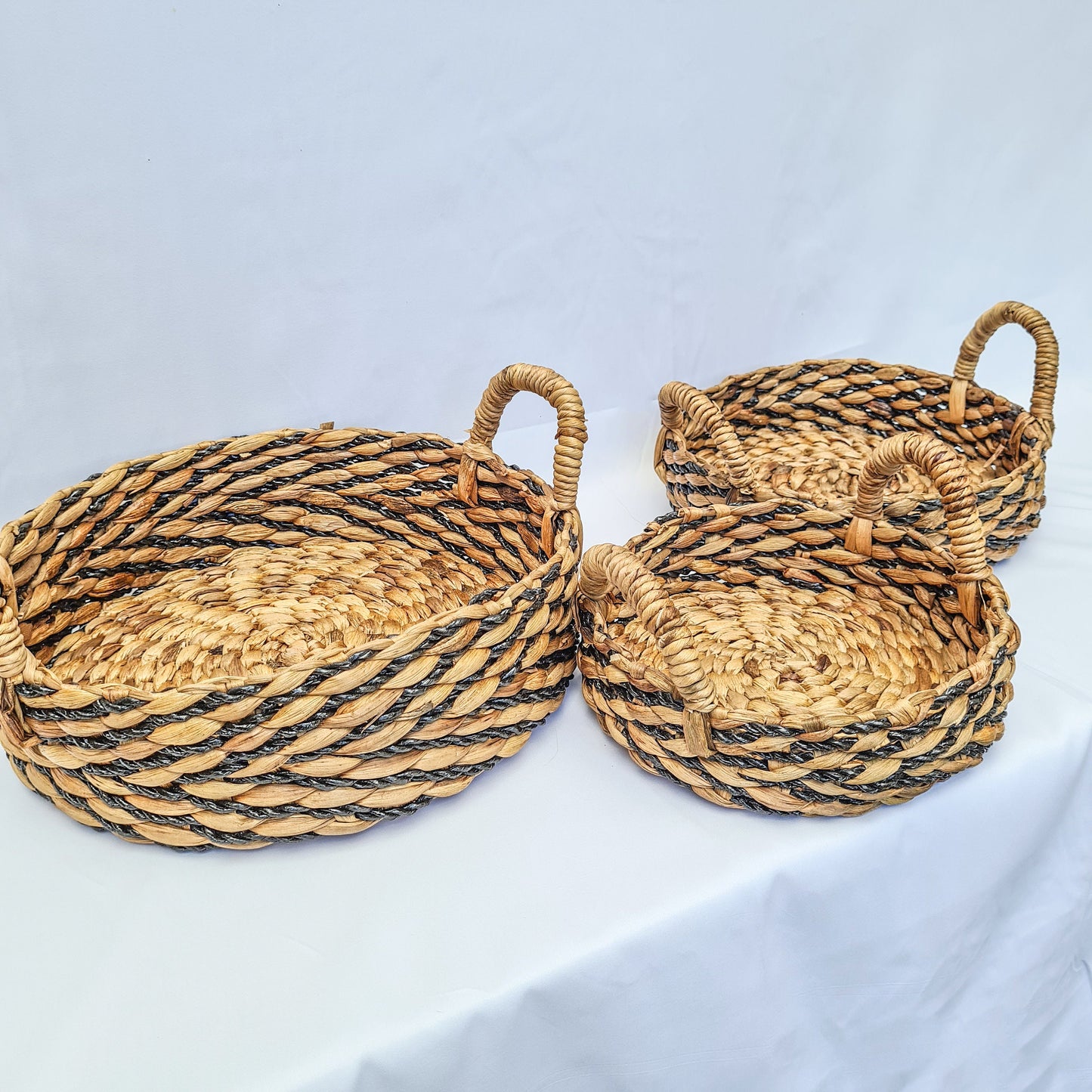 Eco wicker baskets set of 3 | black striped basket for decoration home pad woven interior items water hyacinth