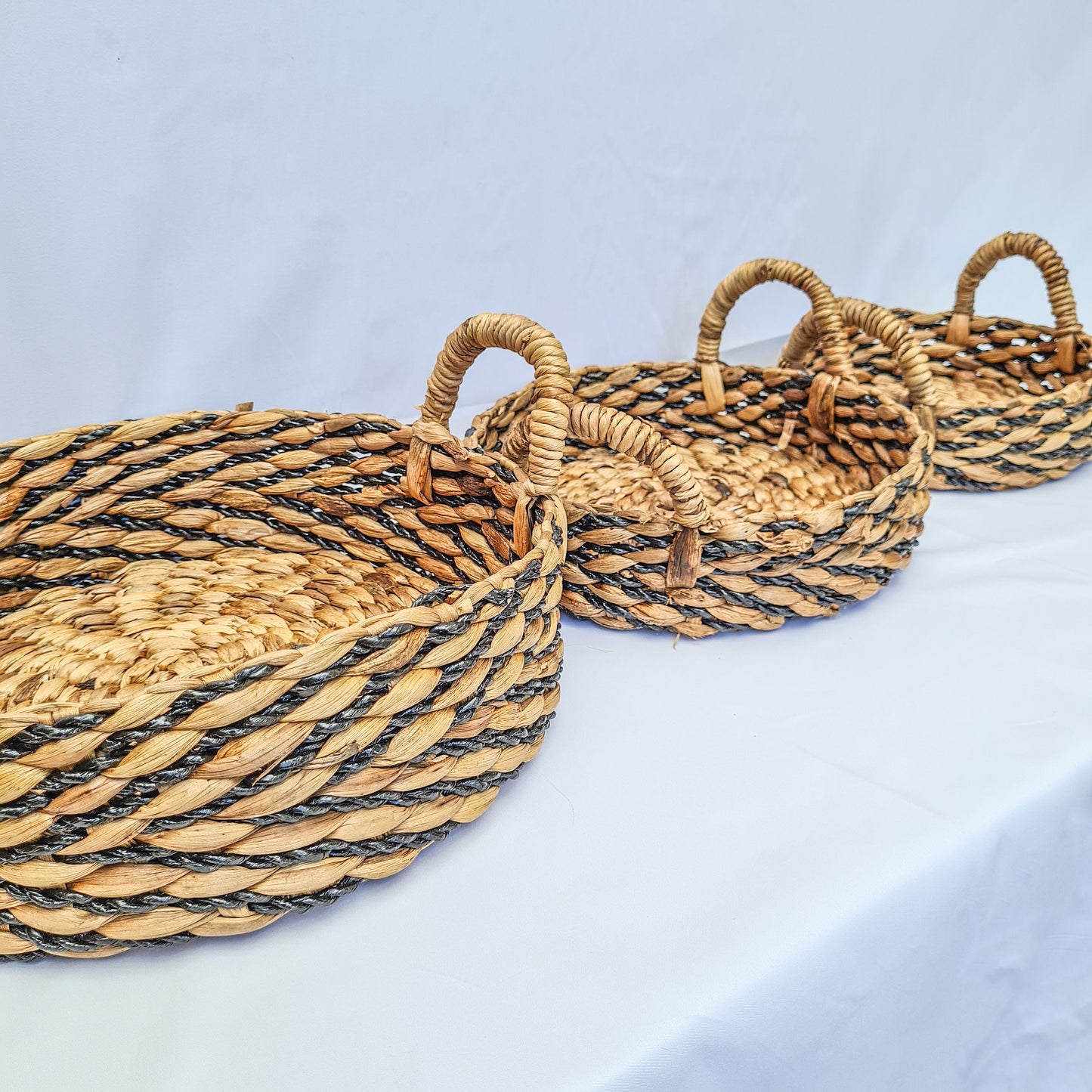 Eco wicker baskets set of 3 | black striped basket for decoration home pad woven interior items water hyacinth