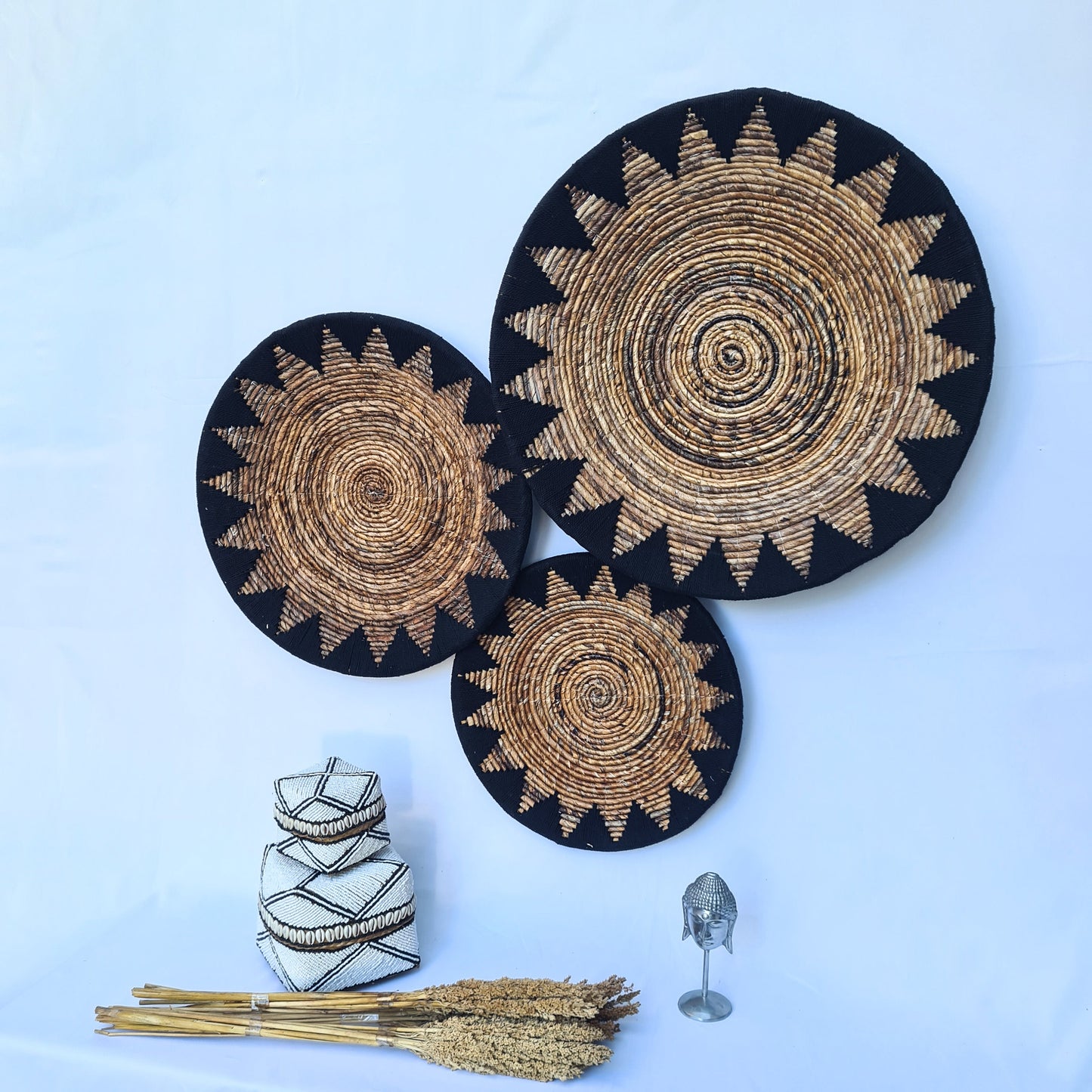 Wall decor basket 40 50 60cm black macrame wall decoration banana leaf organic decor wall installation wall hangings plates boho wicker