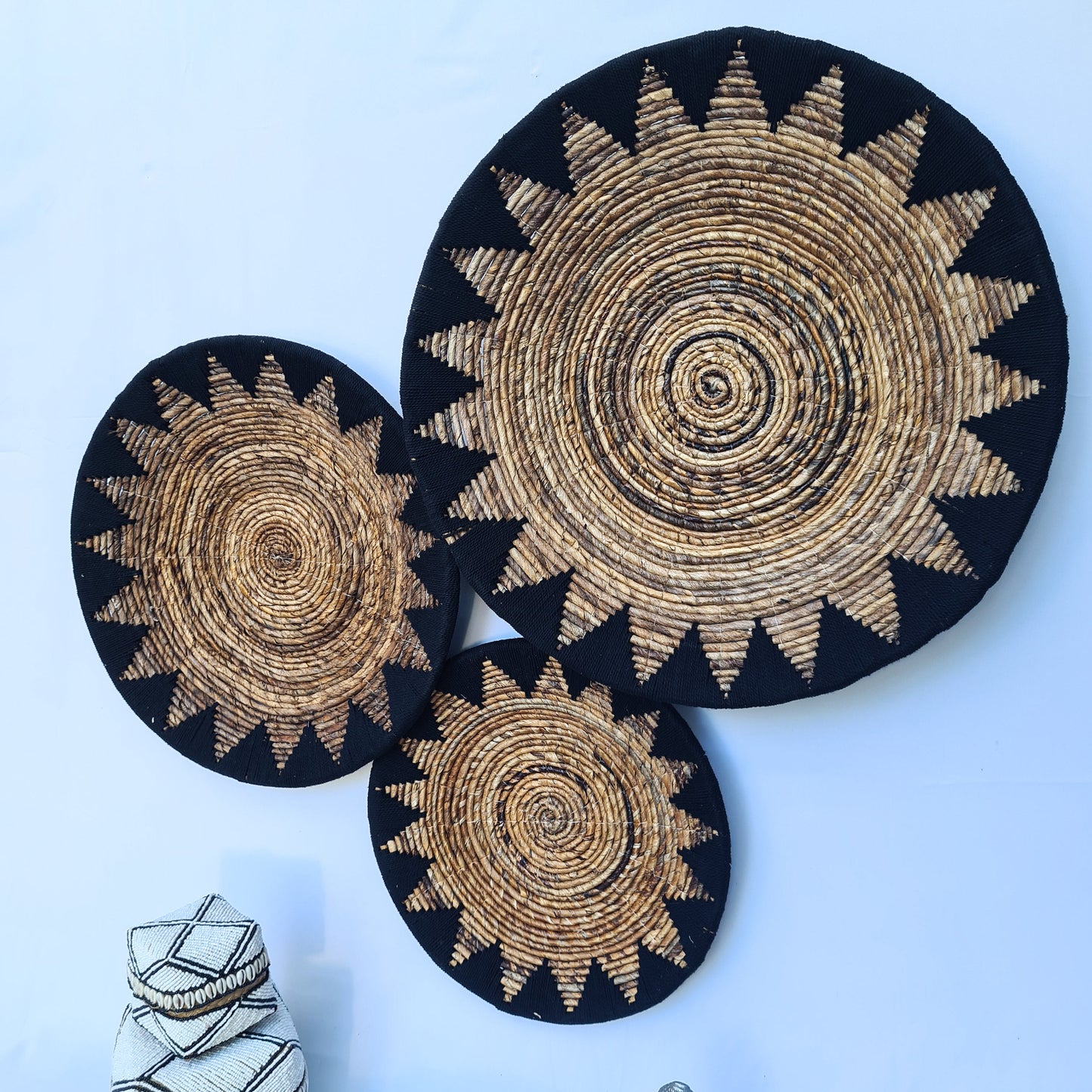 Wall decor basket 40 50 60cm black macrame wall decoration banana leaf organic decor wall installation wall hangings plates boho wicker
