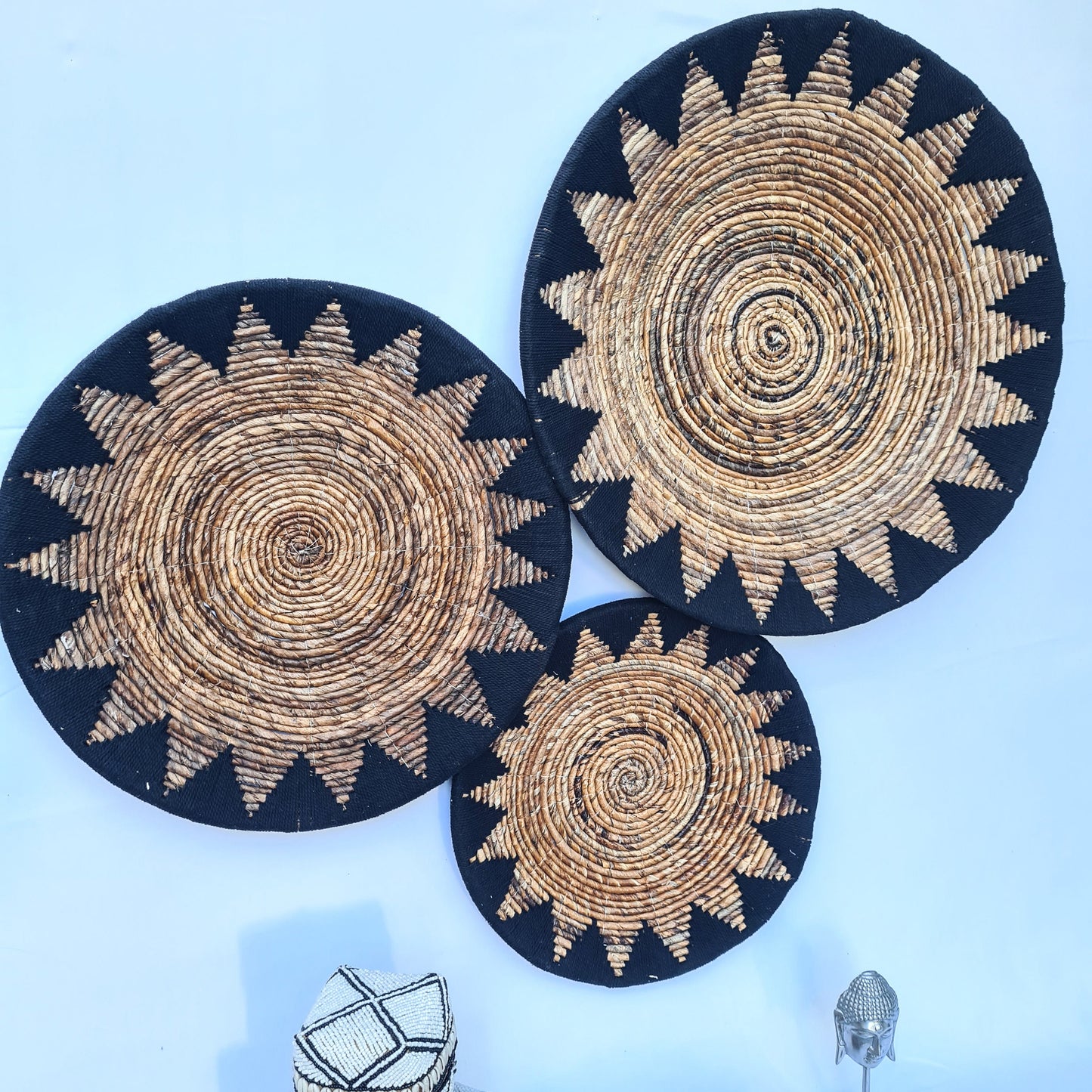 Wall decor basket 40 50 60cm black macrame wall decoration banana leaf organic decor wall installation wall hangings plates boho wicker