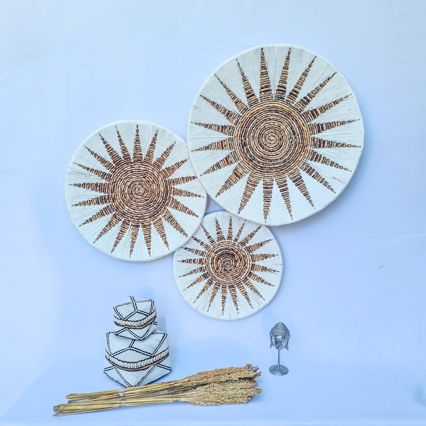 Wall decor basket 40 50 60cm star white macrame wall hangings plates boho wicker wall decoration banana leaf organic decor wall installation