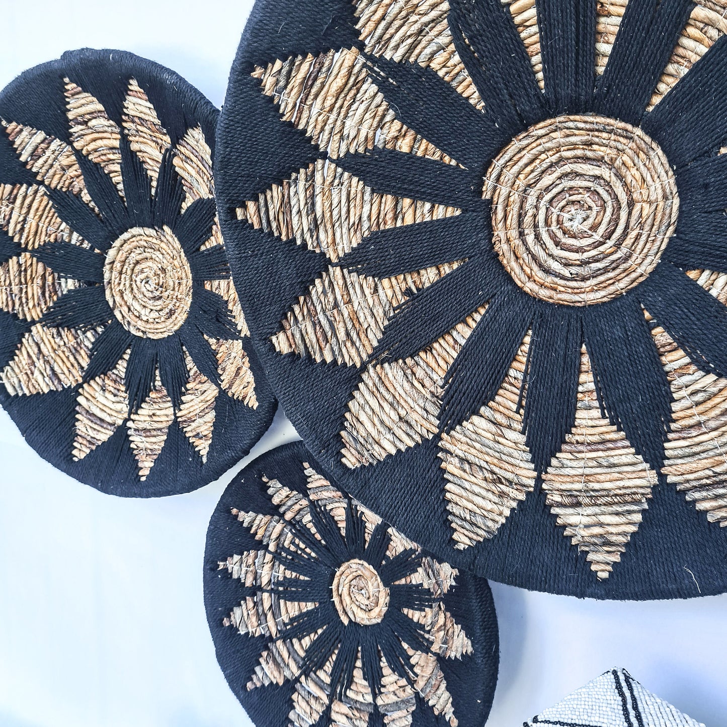 Wall decor basket 30 40 50cm black macrame | banana leaf wall decoration boho wicker organic decor wall plates installation hangings