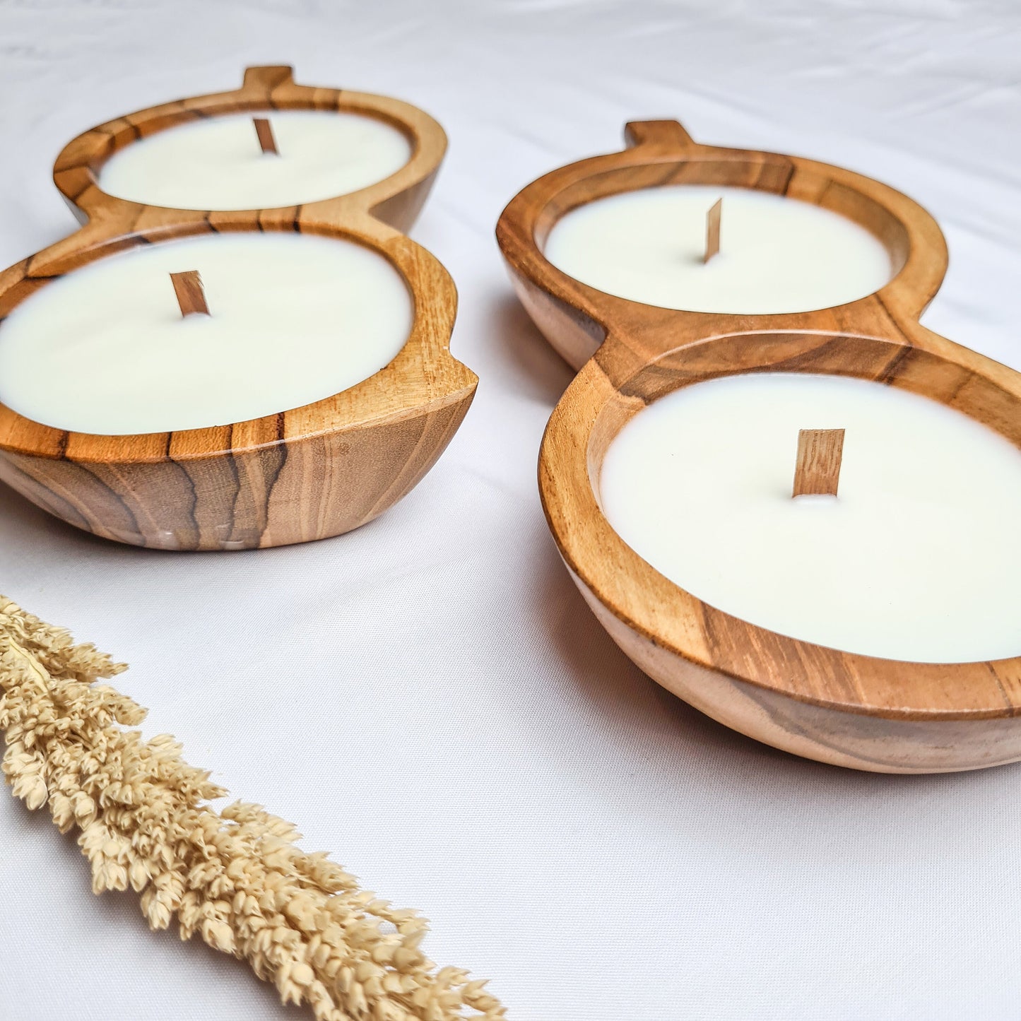 Teak wood bowl peanut candle | candle hand made aroma aromatherapy candles hand made eco wax soy coconut palm organic