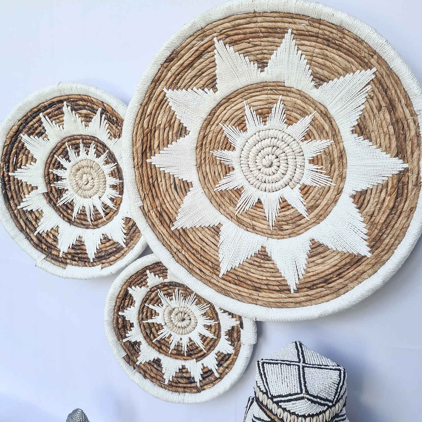 Wall decor basket 30 40 50cm white macrame star | wall decoration organic decor wall plates installation hangings boho wicker banana leaf