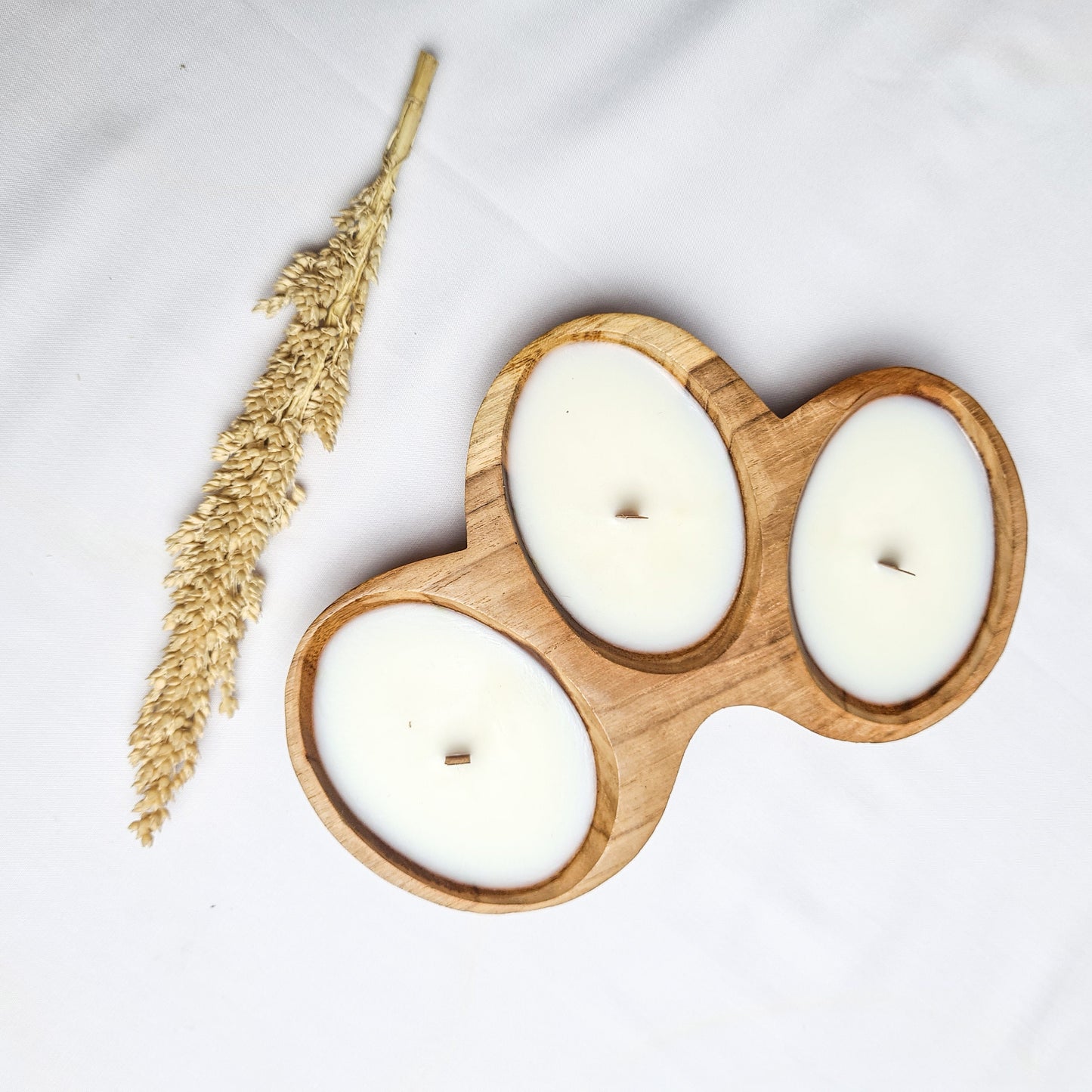 Teak wood shell candle Trio oval | eco wax soy coconut palm organic aroma aromatherapy candles hand made