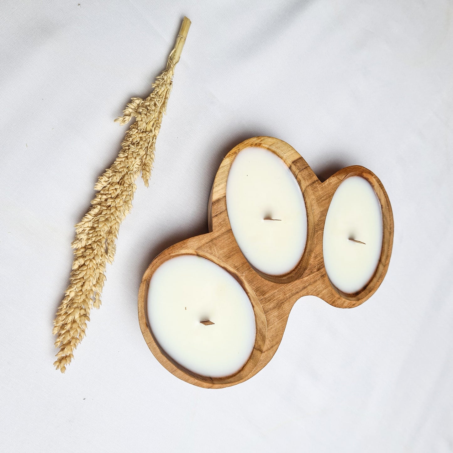Teak wood shell candle Trio oval | eco wax soy coconut palm organic aroma aromatherapy candles hand made