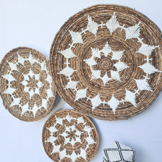 Wall decor basket 30 40 50cm white macrame | wall plates installation wall decoration hangings boho wicker banana leaf organic decor