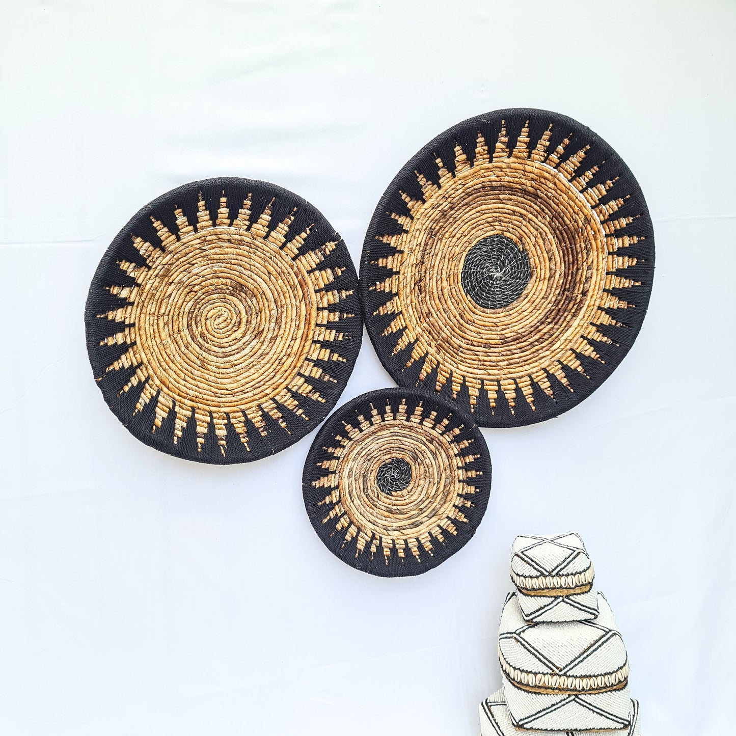 Wall decor basket 30 40 50cm black macrame | wall decoration hangings wall plates installation boho wicker banana leaf organic decor