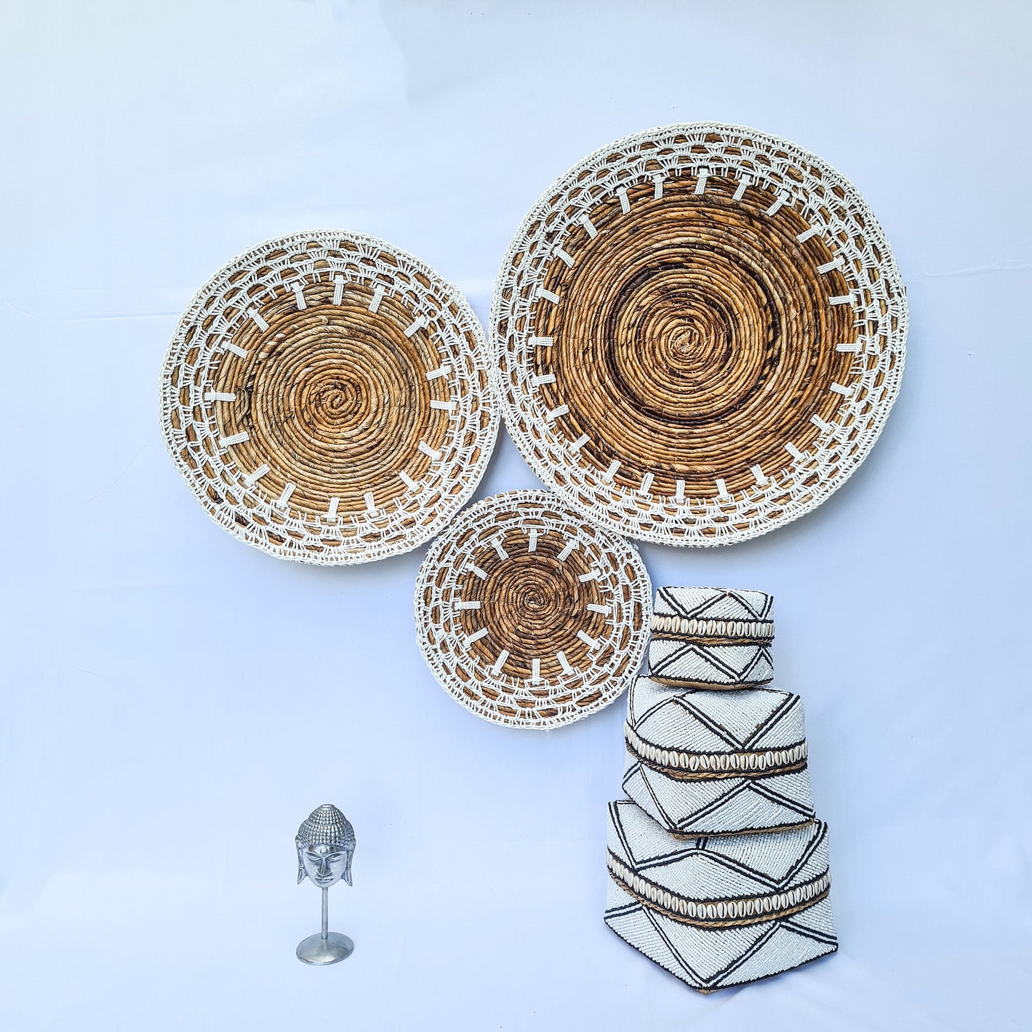 Wall decor basket 30 40 50cm white macrame | wall decoration wall plates installation hangings boho wicker banana leaf organic eco decor